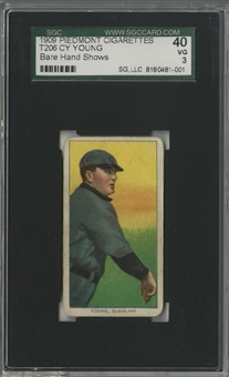1909-11 T206 White Border Cy Young, Bare Hand Shows – SGC 40 VG 3